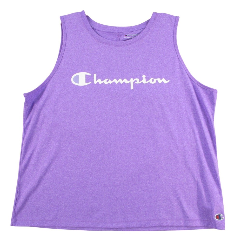 Champion Womens Purple Heather Script Logo Muscle Tank Top XL Recycled Polyester